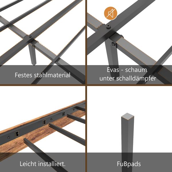 Bettgestell aus MDF und Metall mit Eisenlattenrost, 140x200 cm, Braun, ohne Matratze Bild 5