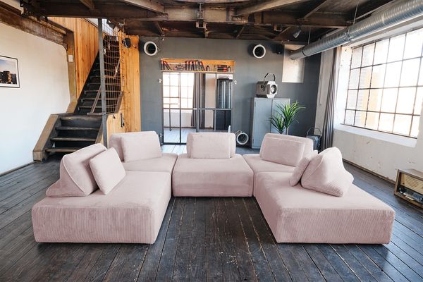 KAWOLA Modulsofa WIOLO SOFT 5 Module 5 Rückenkissen Cord rosa 84 x 222 x 333 cm