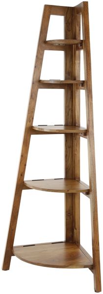 Regal Tridad aus massivem Akazienholz, modern klappbar, konisches Design in Braun, 5 Ablagen