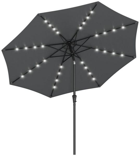 Songmics Sonnenschirm mit LED-Solar-Beleuchtung, ohne Ständer, Stahl / Polyester grau, Ø 270 cm