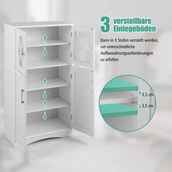 COSTWAY Badkommode Badezimmerschrank, mit 4 Türen, verstellbar