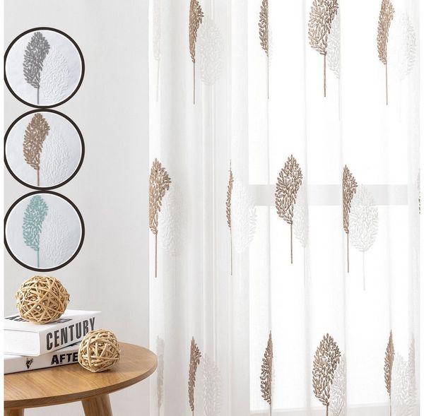 Jibenhome Schiebegardine 2-er Set Voile Gardine Ösen Vorhänge,Baumstickerei Scheibengardinen (2 St)