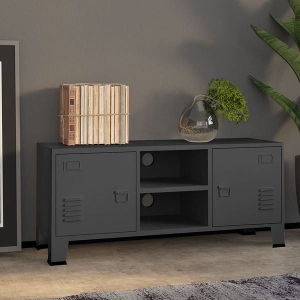 TV-Schrank, Lowboard TV Industrie-Stil Anthrazit 105x35x42 cm Metall