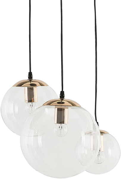 'Ladon' Hängelampe Transparent / Gold 3-flammige aus klarem Glas / Kunststoff / PVC Kugelform modernes Design