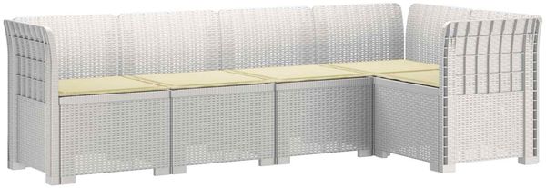 vidaXL 5-Sitzer Gartensofa mit Kissen Rattan-Look PP Weiß 3444042