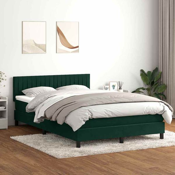 vidaXL Boxspringbett mit Matratze & LED Dunkelgrün 160x220 cm Samt 3317130