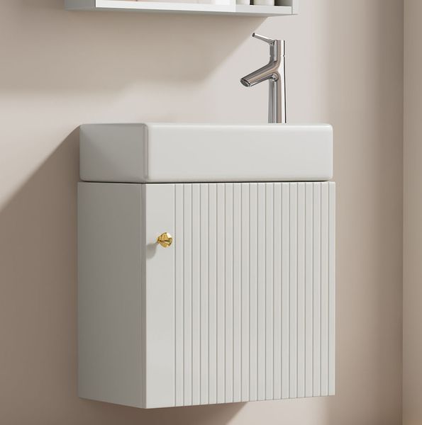 Waschtischunterschrank mit Keramikbecken, 46 x 26 x 56 cm – Badmöbel in Weiß aus MDF