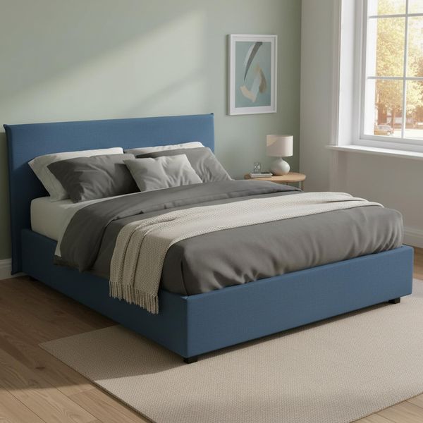 Talamo Italia - Doppelbett Brenda, Bettkasten mit Stoffbezug, 100 % Made in Italy, Öffnung vorne, inklusive Matratze 160x200 cm, Blau