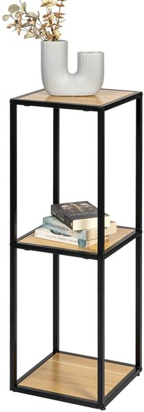 Standregal aus mattschwarzem Metall mit 3 Holzablageflächen, höhenverstellbare Füße, Bücherregal