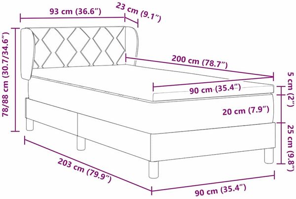vidaXL Boxspringbett mit Kopfteil Schwarz 90 x 200 cm Samt 3340426 Bild 11