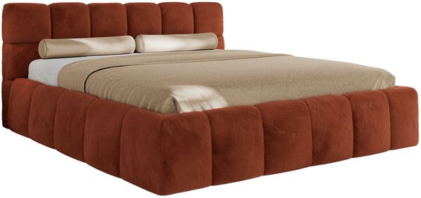 Doppelbett mit Gasdruckfeder, Polsterbett NIRA CLASSIC Holzlattenrost Bett mit Stauraum, gepolstertes Kopfteil Bettkasten - 160 x 200 cm - Orange Plüsch Bild 5