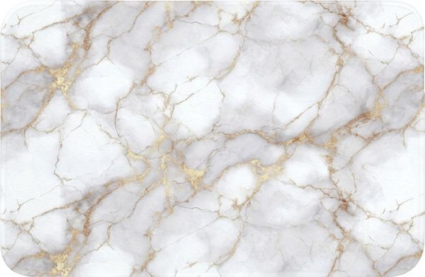 OnlyWow Badematte Weiß - Gold - Marmor - Grau, Höhe 10 mm, Polyester, Rechteckig, Badezimmerteppich, Badteppich, Rutschfest, Badvorleger, Waschbar