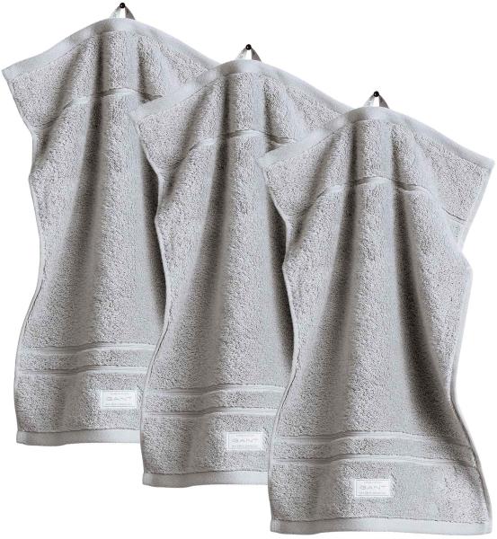 GANT Gästetuch, 3er Pack - Organic Premium Towel, Handtuch, Frottee Grau 30x50cm