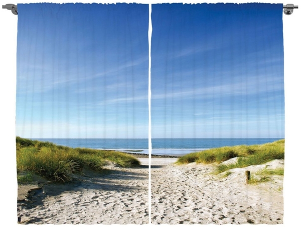 Abakuhaus Gardine Schlafzimmer Kräuselband Vorhang mit Schlaufen und Haken, Ozean Sandy Weg zum Ozean Bild 3