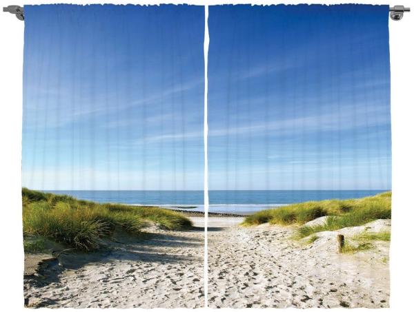 Abakuhaus Gardine Schlafzimmer Kräuselband Vorhang mit Schlaufen und Haken, Ozean Sandy Weg zum Ozean Bild 1