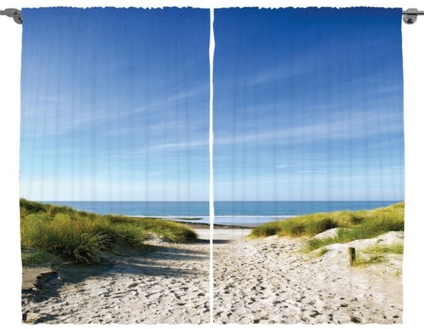 Abakuhaus Gardine Schlafzimmer Kräuselband Vorhang mit Schlaufen und Haken, Ozean Sandy Weg zum Ozean Bild 2