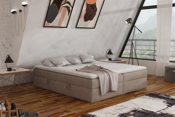 Boxspringbett Schlafzimmerbett ANTONY 180x200cm Stoff Cappuccino inkl. Bettkasten