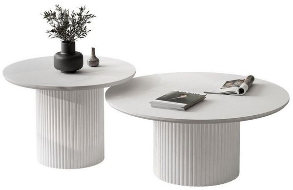 Lookway Couchtisch OVI-Tischset mit geriffelter Basis (2er Set), Durchmesser: ⌀80 cm und ⌀60 cm