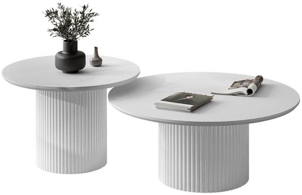 Lookway Couchtisch OVI-Tischset mit geriffelter Basis (2er Set), Durchmesser: ⌀80 cm und ⌀60 cm