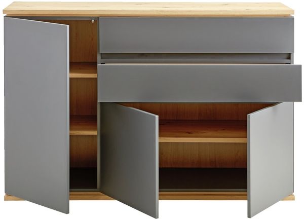 XORA 'YAMAEL' Kommode Graphit matt, Holznachbildung Graphit Eiche Artisan, 138 x 94 x 42 cm, mit Softclose und Schubladen