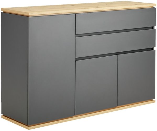 XORA 'YAMAEL' Kommode Graphit matt, Holznachbildung Graphit Eiche Artisan, 138 x 94 x 42 cm, mit Softclose und Schubladen