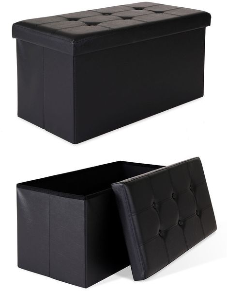 dibea Sitzbank faltbar, stabil & komfortabel, mit großem Stauraum (80 L), Kunstlederbezug & gepolsterter Sitzfläche, 76 x 38 x 38 cm, schwarz