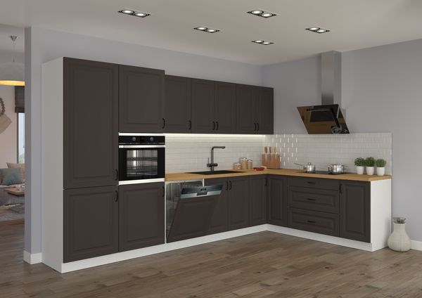 Landhaus Küche Stilo Grau 350x210cm Küchenzeile Einbauküche Eckküche Winkelküche