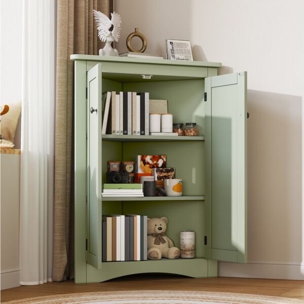 Flieks Eckschrank (1-St, B61,5xT34,5xH80 cm) Badkommode Mehrzweckschrank Eckkommode mit 3 Fächern Grün