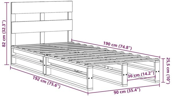 vidaXL Massivholzbett ohne Matratze Wachsbraun 90x190 cm Kiefernholz 850823 Bild 12