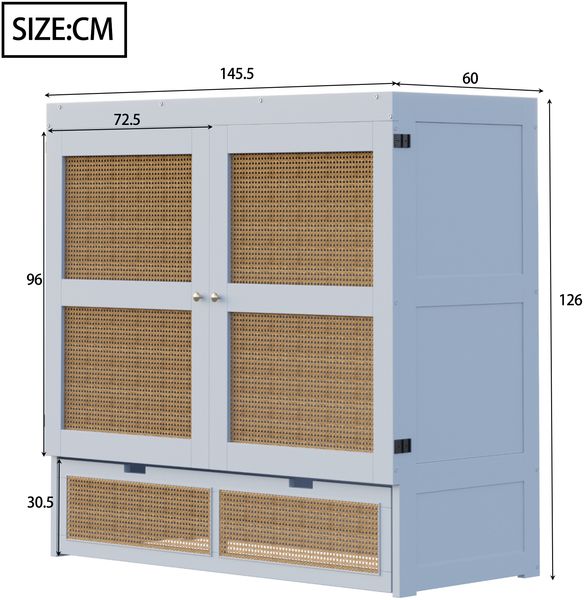 Schrankbett 140 x 200 cm, Wandbett mit Lattenrost, Wandklappbett, Vertikales schrankbett mit Lattenrost, mit Stauraumschubladen, Rattan-Design, Holzbetten, Jugendbetten, Einzelbetten, Grau Bild 7