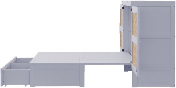 Schrankbett 140 x 200 cm, Wandbett mit Lattenrost, Wandklappbett, Vertikales schrankbett mit Lattenrost, mit Stauraumschubladen, Rattan-Design, Holzbetten, Jugendbetten, Einzelbetten, Grau Bild 8