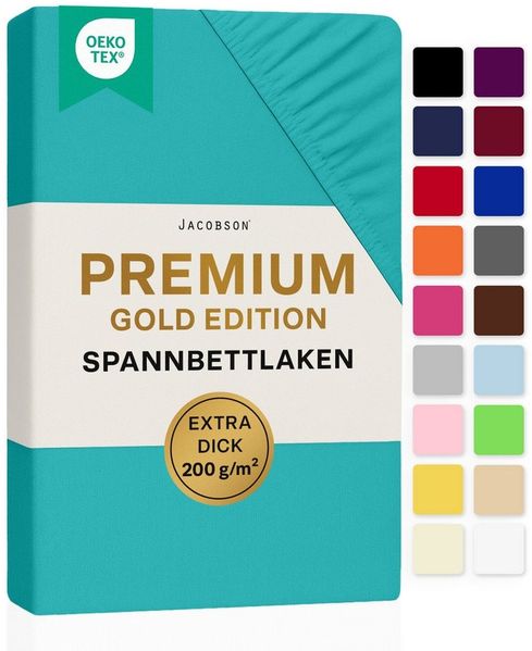 Jacobson Spannbettlaken PREMIUM 200 g/m² Jersey aus 97% Baumwolle & 3% Elasthan, Extra dichtes Bettlaken mit maximalem Halt