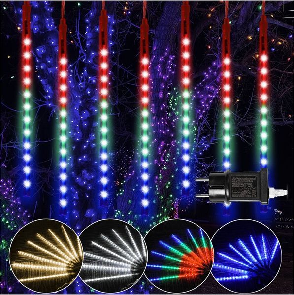 Rosnek LED-Lichterkette 30CM / 50CM LED Eiszapfen Lichterkette,Weihnachtsbeleuchtung Deko, 4 Farben, Warmweiß, Weiß, Mehrfarbig, Blau, 8 Röhren