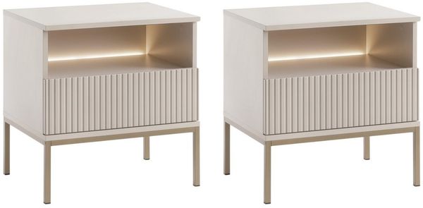 MOEBLO Nachttisch Sentino S54 LED (Nachttisch 2er Set mit gefrästen Fronten und LED-Beleuchtung Nachttisch Nachtkommode Nachtschrank Nachtkonsole Beistelltisch Schlafzimmer, 2-St), (HxBxT):56x54x39 cm