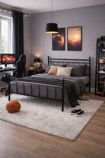 Metallbett 140x200 cm Schwarz – Stabil & Modern | Bettgestell Metall pulverbeschichtet