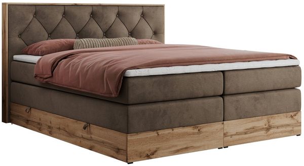 MKS MÖBEL Boxspringbett VENETO KING (Doppelbett, Multipocket-Matratzen, Topper T25/Visco, T30-Schaum), zwei Bettkästen und Rahmen in Eichen-Optik, Schlafzimmer, Polsterbett