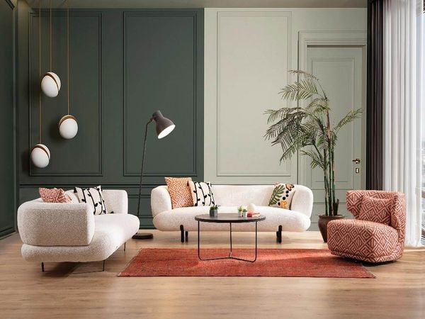 Sitzgruppe/Sofa Set - Wohnzimmergarnitur "Rose" 3+3+1-Beige/Hellrot