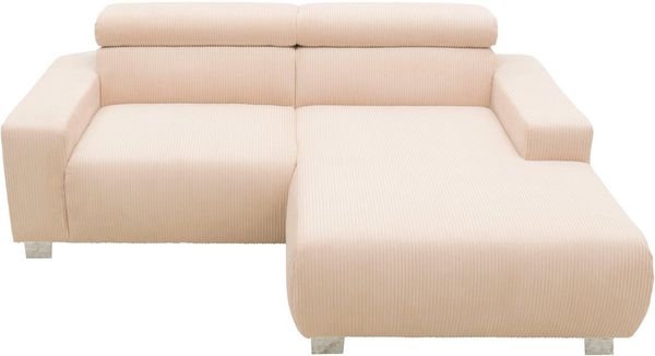DOMO collection Ecksofa 100030 inkl. Kopfteilverstellung, guter Sitzkomfort, Cordbezug, L-Form, mit komfortabler Wellenunterfederung, ideal für kleine Räume