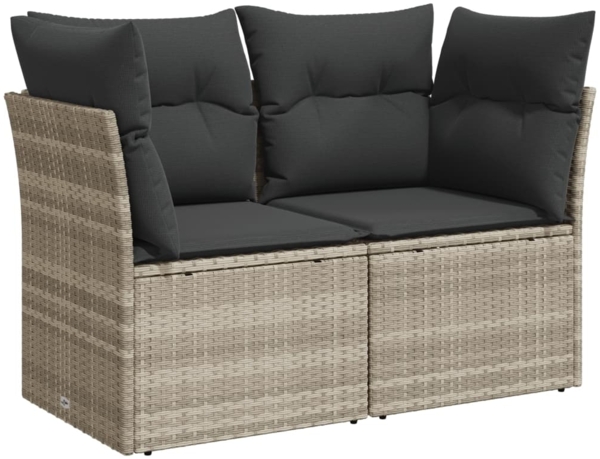 vidaXL Gartensofa mit Kissen 2-Sitzer Hellgrau Poly Rattan 366176