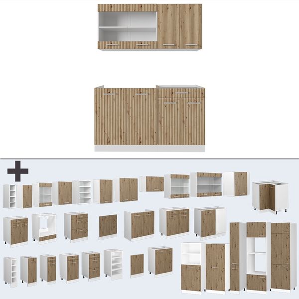 Singleküche R-Line Artisan Eiche/Weiß 140 cm , AP Marmor Vicco Bild 6
