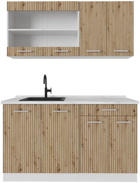 Singleküche R-Line Artisan Eiche/Weiß 140 cm , AP Marmor Vicco