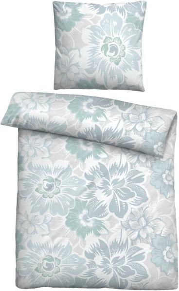 Traumhaft schlafen - Castell - Markenbettwäsche Feinbiber Bettwäsche 0030980 BLÜTEN GROß, hellblau, 1x 135x200 cm + 1x 80x80 cm