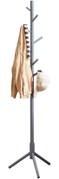 VASAGLE Garderobenständer, Kleiderständer aus Massivholz, Garderobe in Baumform, 8 Haken, 3 verstellbare Höhen, für Kleidung Hut Tasche, Wohnzimmer Schlafzimmer Büro, grau RCR04GY