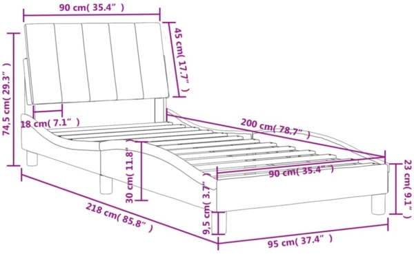 vidaXL Bettgestell ohne Matratze "Hanko" Dunkelgrau 90x200 cm Samt 3207826 Bild 3