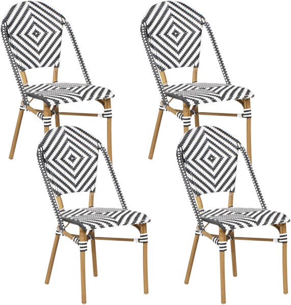 Rattanstuhl schwarz weiß 4er Set RIFREDDO