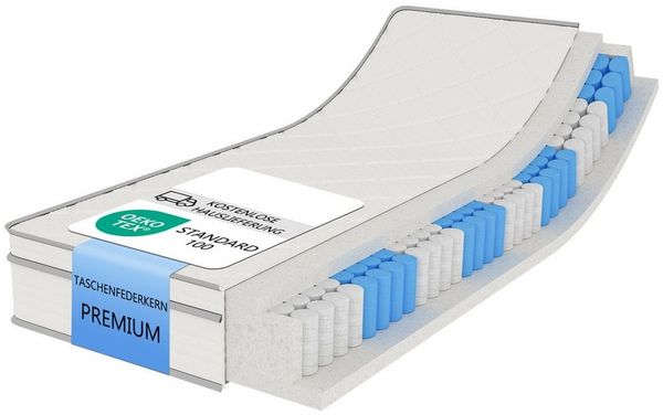 Taschenfederkernmatratze Federkernmatratze Mit Gel-Memory-Schaum, 7-Zonen, GLIESE, 25 cm hoch, 90x200 cm, OEKO-TEX® Standard 100 zertifiziert, Härtegrad H4 – 25 cm