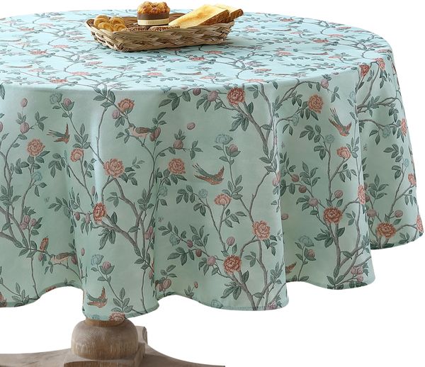 Laura Ashley Dekorative Tischdecke, Knitter- und schmutzabweisend, auslaufsicher, wasserabweisend, pflegeleicht, waschbar, Polyestergewebe, für Esszimmer, Küche, Urlaub und Party, 177,8 cm, rund,