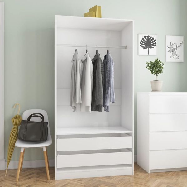 vidaXL Kleiderschrank Hochglanz-Weiß 100×50×200 cm Spanplatte [800609]