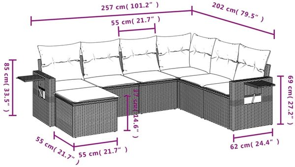vidaXL 7-teiliges Gartensofa-Set mit Kissen, grau, Polyrattan 3220500 Bild 9