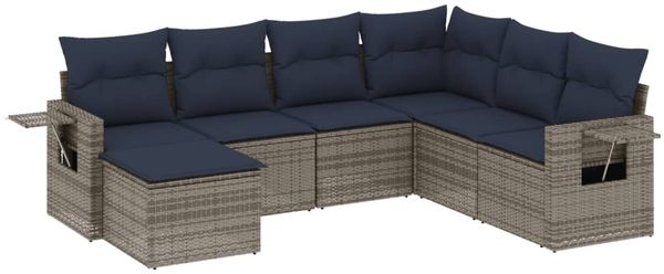vidaXL 7-teiliges Gartensofa-Set mit Kissen, grau, Polyrattan 3220500 Bild 2